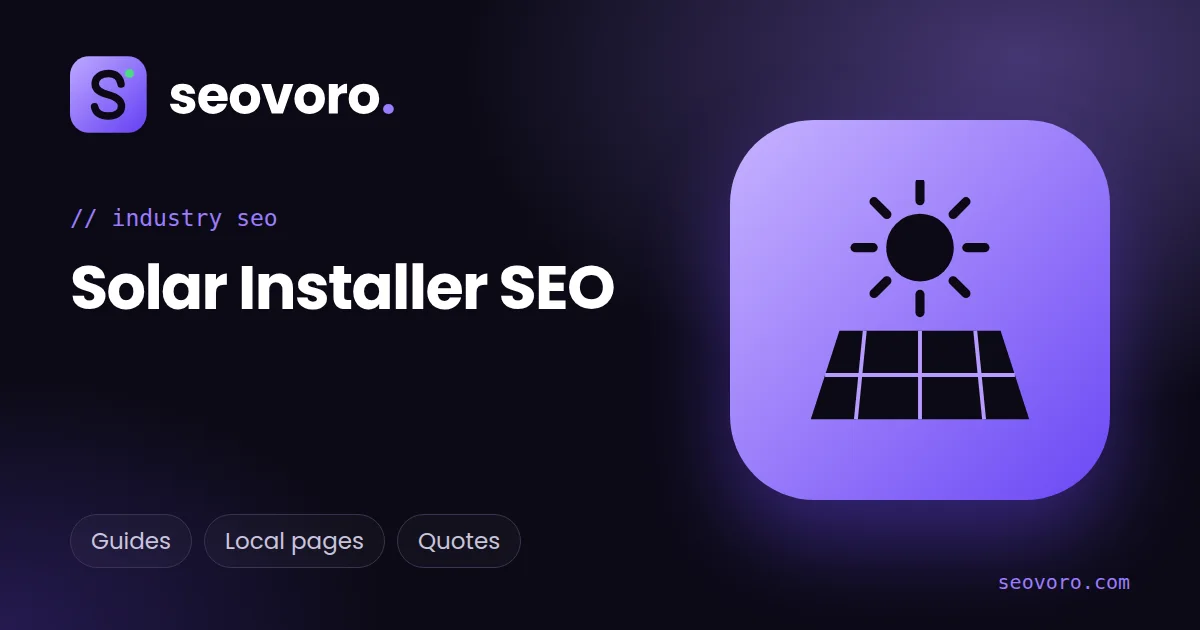 Solar installer SEO illustration: a sun and solar panel icon for installers