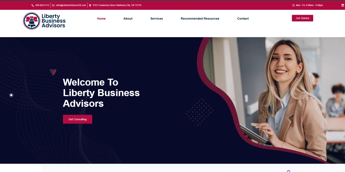 Screenshot of the Homepage page of Liberty Advisors OK