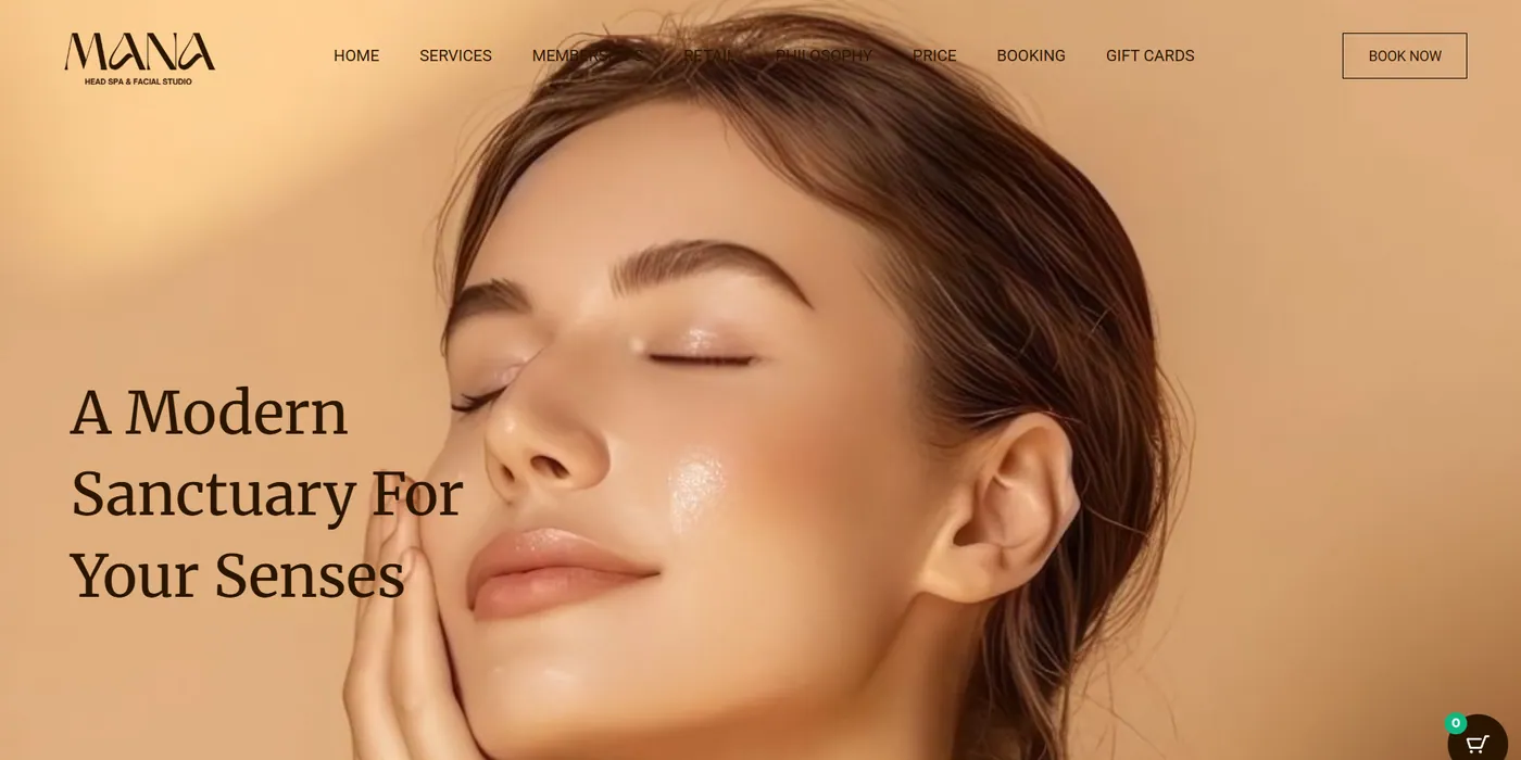 Screenshot of the Homepage page of Mana Head Spa