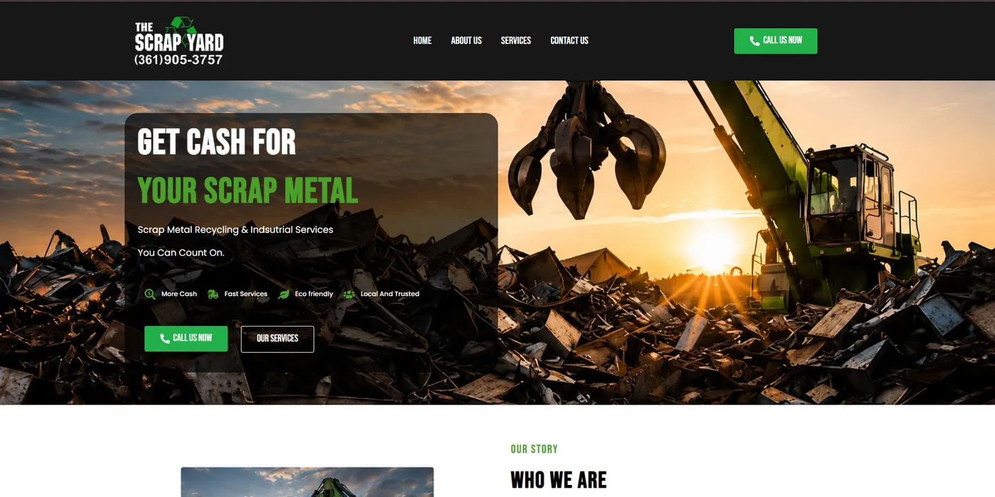 Screenshot of the Homepage page of The Scrap Yard CC