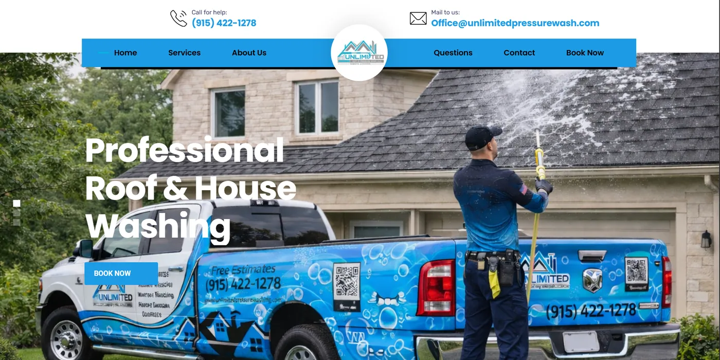 Screenshot of the Homepage page of Unlimited Pressure Wash