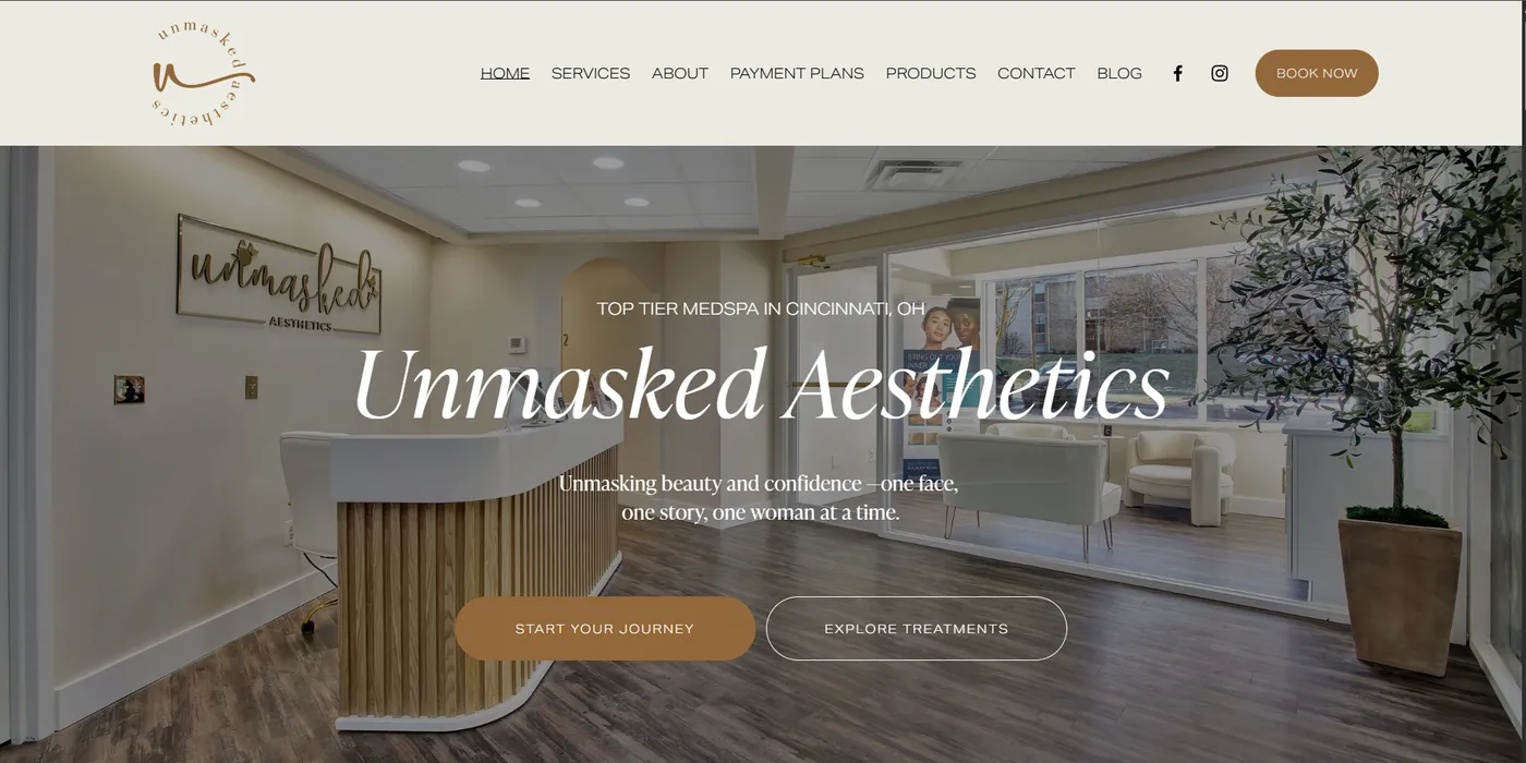 Screenshot of the Homepage page of Unmasked Aesthetics