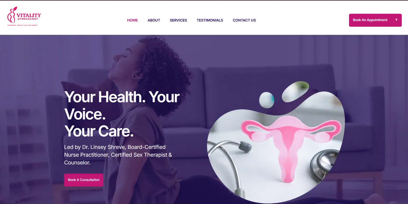 Screenshot of the Homepage page of Vitality Gynecology